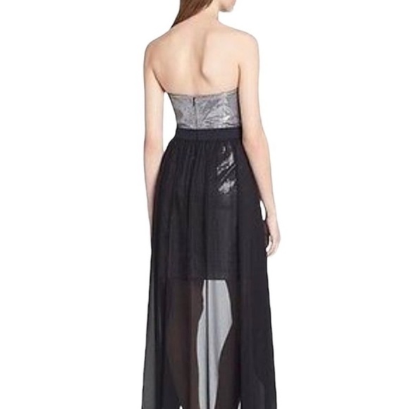 Aidan Mattox Silver And Black High Low Chiffon Overlay Sequin Sleeveless Dress - Picture 3 of 14